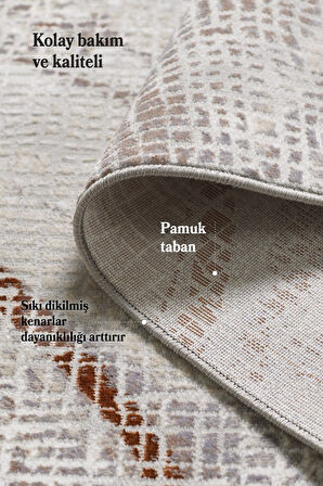 Modern Tasarımlı Pamuk Tabanlı Dalga Desenli Saçaklı Turuncu Renkli Halı