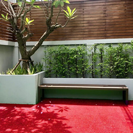 Çim Halı Suni Yapay 7 mm Hav Yüksekliği Dekoratif  Kesme Kaymaz Balkon Bahçe Teras Kırmızı Renkli Halı