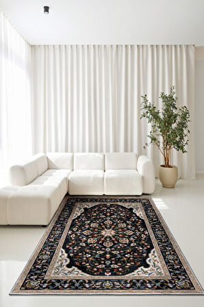 Zeminde Bir Saray Medalyonlu ve Çiçekli Halı Tasarımı - Kaymaz Taban