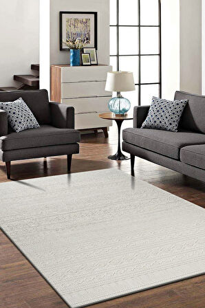 Modern Geometrik Tasarımlı Jüt Dokuma Loop Sisal Krem Renk Halı