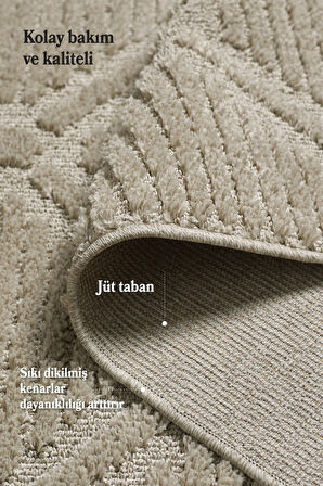 Yumuşak Peluş Tüylü İskandinav desenli Kabarık Bukleli Bej Renkli Halı