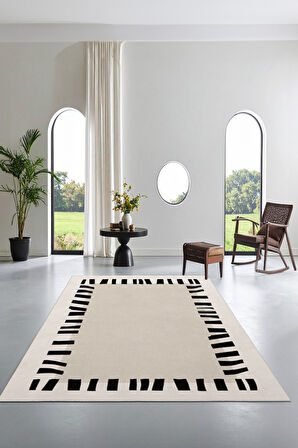 Zeminde Çerçeve Sanatı Asimetrik Kenarlıklı Modern Kaymaz Taban Halı