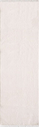 Modern Saçaklı Kaymaz Taban Tavşan Tüyü Kolay Temizlenebilir Yıkanabilir Salon Oturma Odası Yolluk Mutfak Halısı Krem Renk