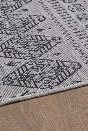Bohem Tarz Dekoratif Pamuk Taban Şönil Kilim Gri Renk Halı 