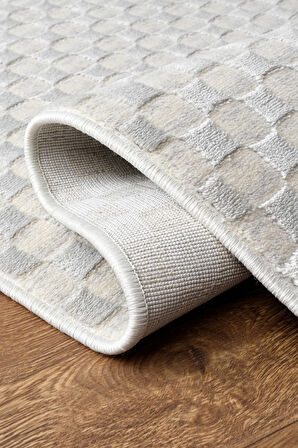 Pamuk Tabanlı Modern Tasarımlı  Sisal Dama Krem Renk Halı