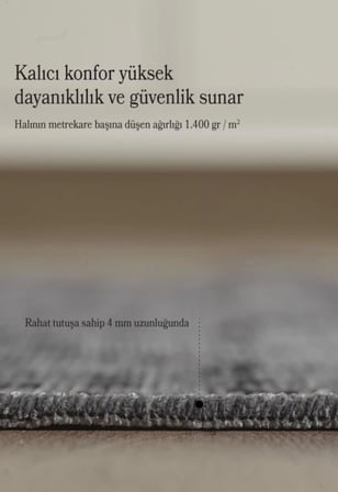 Bohem Tarz Geometrik Desenli Pamuk Taban Antrasit Renk Şönil Kilim