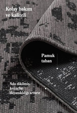 Bohem Tarz Geometrik Desenli Pamuk Taban Antrasit Renk Şönil Kilim
