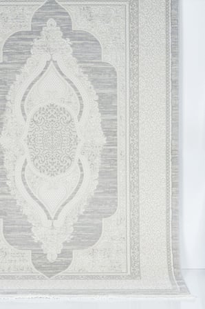 Osmanlı Medalyonlu Halı Desenli Pamuk Tabanlı Salon - Oturma Odası  Gri Renk Halı