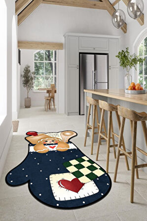 Tatlı Bir Dokunuş Fırın Eldiveni Formunda Neşe - Kaymaz Taban Mutfak Halısı