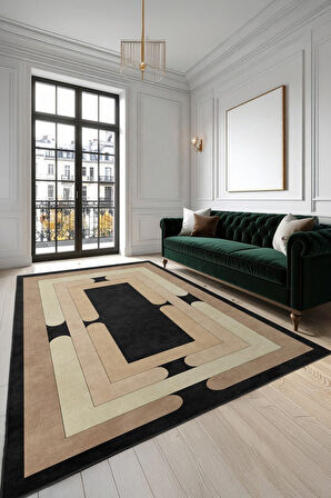 Stil Sahibi Mekanlara Yıkanabilir Kaymaz Geometrik Halı