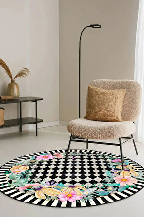 Zeminde Bir Bahçe Doğayla Geometrinin Buluştuğu Nokta Dekoratif Kaymaz Taban Yuvarlak Halı