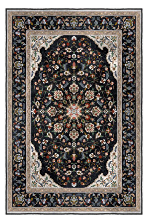 Zeminde Bir Saray Medalyonlu ve Çiçekli Halı Tasarımı - Kaymaz Taban