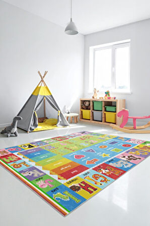 Minik Ayaklara Büyük Bilgiler: Eğlenceli Eğitim Halısı - Kaymaz Taban