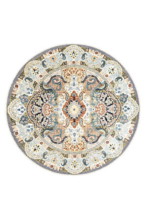 Zeminde Bir Dönüş Yuvarlak Medalyonlu Halı Tasarımı - Kaymaz Taban