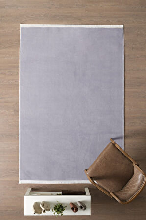 Modern Saçaklı Kaymaz Taban Tavşan Tüyü Kolay Temizlenebilir Yıkanabilir Salon Oturma Odası Yolluk Mutfak Halısı Açık Gri Renk