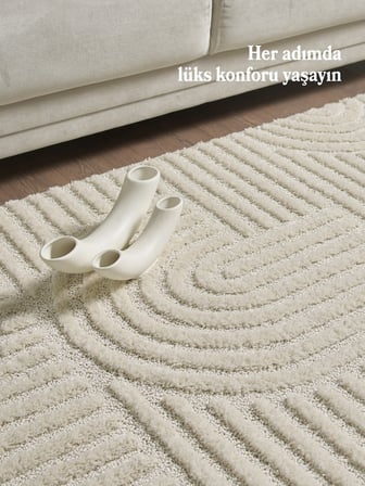 Yumuşak Peluş Tüylü İskandinav desenli Kabarık Bukleli Krem Renkli Halı