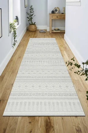Modern Geometrik Tasarımlı Jüt Dokuma Loop Sisal Gri Renk Halı