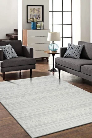 Modern Geometrik Tasarımlı Jüt Dokuma Loop Sisal Gri Renk Halı