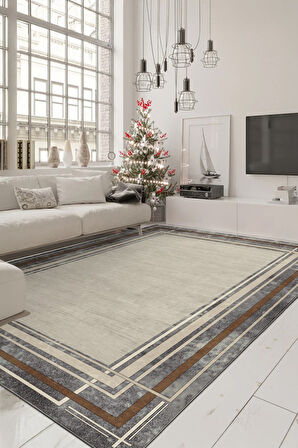 Modern Mimarlığın Zemindeki Yansıması Mermer Dokulu Çerçeveli Kaymaz Taban Halı