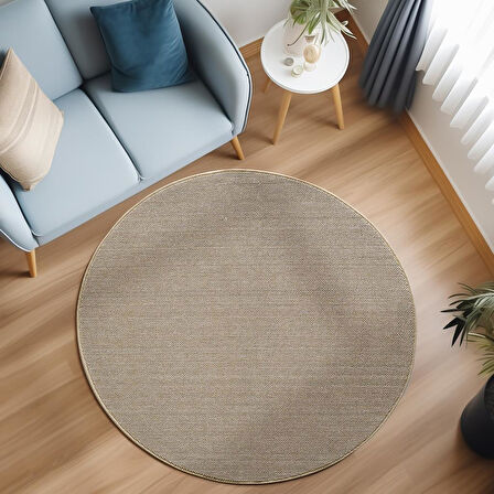 Yumuşak Bukleli Sisal Jüt Salon Oturma Odası Bej Renkli Yuvarlak Halı