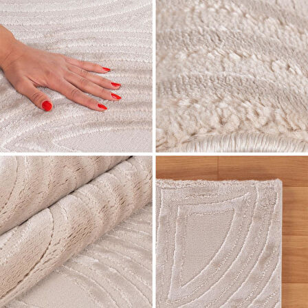 Kabartmalı Yumuşak Dalga Desenli İskandinav Bohem Tarzı Halı Bej tonlarında