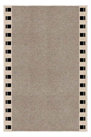 Bej Zemin Üzerinde Grafik Kenar Hem Dekoratif Hem Pratik Kaymaz Taban Halı