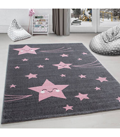 Sevimli Yıldız Star desenli Çocuk halısı Gri Pembe