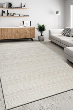 Modern Geometrik Tasarımlı Jüt Dokuma Loop Sisal Bej Halı