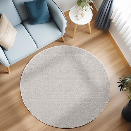 Yumuşak Bukleli Sisal Jüt Salon Oturma Odası Krem Renkli Yuvarlak Halı