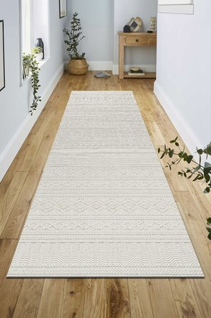 Modern Geometrik Tasarımlı Jüt Dokuma Loop Sisal Krem Renk Halı