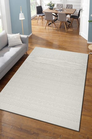 Modern Geometrik Tasarımlı Jüt Dokuma Loop Sisal Krem Renk Halı