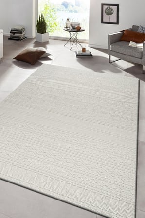 Modern Geometrik Tasarımlı Jüt Dokuma Loop Sisal Krem Renk Halı