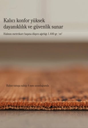 Bohem Tarz Dekoratif Pamuk Taban Şönil Kilim Terra Renk Halı 
