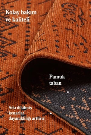 Bohem Tarz Dekoratif Pamuk Taban Şönil Kilim Terra Renk Halı 