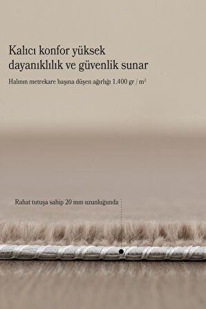 Modern Saçaklı Kaymaz Taban Tavşan Tüyü Kolay Temizlenebilir Yıkanabilir Salon Oturma Odası Yolluk Mutfak Halısı Açık Kahverengi Renk