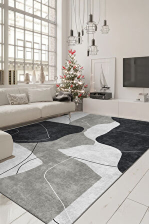 Minimalist Mekânlara Derinlik Katın Siyahın Sessizliği, Beyazın Işıltısı: Soyut Desenli Kaymaz Taban Halı