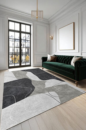 Minimalist Mekânlara Derinlik Katın Siyahın Sessizliği, Beyazın Işıltısı: Soyut Desenli Kaymaz Taban Halı