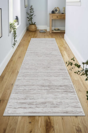 Pamuk Tabanlı Modern Tasarımlı  Sisal Çizgili Bej Renk Halı