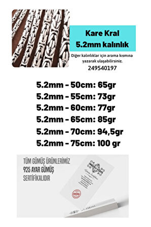 Erkek Gümüş Kolye - 5,2mm Kare Kral Model 925 Ayar Gümüş Erkek Kolye Zincir 249540197