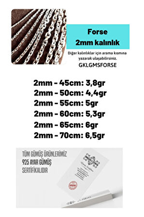 Erkek Gümüş Kolye - 2mm Forse Model 925 Ayar Erkek Gümüş Kolye Zincir Gklgmsforse