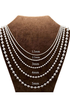 Erkek Gümüş Kolye - 3mm Top Zincir Model 925 Ayar Gümüş Erkek Kolye Zincir 24007980414