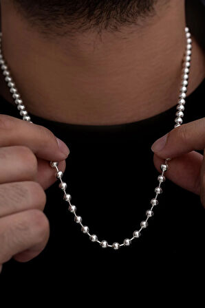 Erkek Gümüş Kolye - 5mm Top Zincir Model 925 Ayar Gümüş Erkek Kolye Zincir 24007980414