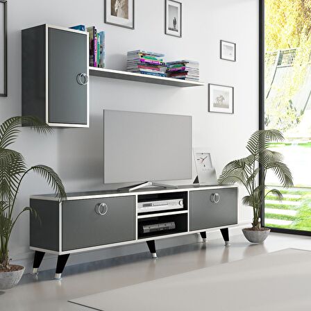 MOBİLYA GEZEGENİ Directory Tv Ünitesi Antrasit  Gümüş 160 Cm