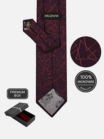 Geometrik Bordo Kravat & Mendil
