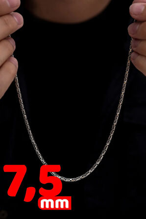 Erkek Gümüş Kolye - 7.5mm Yuvarlak Kral Model 925 Ayar Erkek Gümüş Kolye Zincir 246266144
