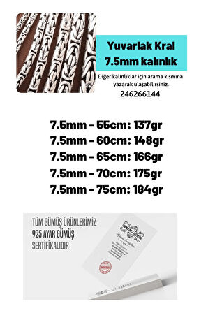 Erkek Gümüş Kolye - 7.5mm Yuvarlak Kral Model 925 Ayar Erkek Gümüş Kolye Zincir 246266144