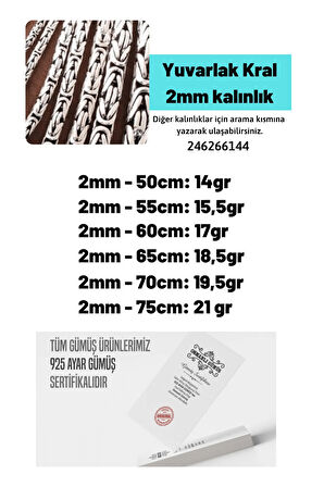 246266144-2mm Yuvarlak Kral Model 925 Ayar Erkek Gümüş Kolye Zincir 246266144