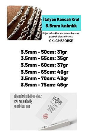 3.5mm Italyan Kancalı Kral Model 925 Ayar Gümüş Erkek Kolye Zincir 240079804