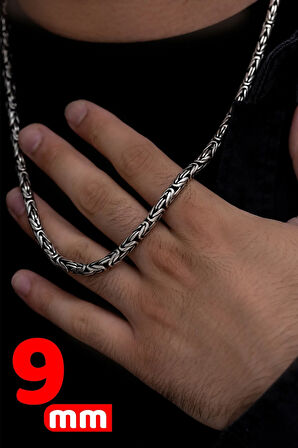 Erkek Gümüş Kolye - 9mm Yuvarlak Kral Model 925 Ayar Erkek Gümüş Kolye Zincir 246266144