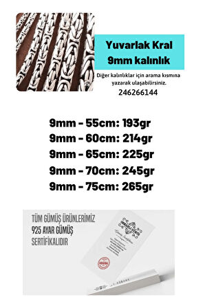 Erkek Gümüş Kolye - 9mm Yuvarlak Kral Model 925 Ayar Erkek Gümüş Kolye Zincir 246266144